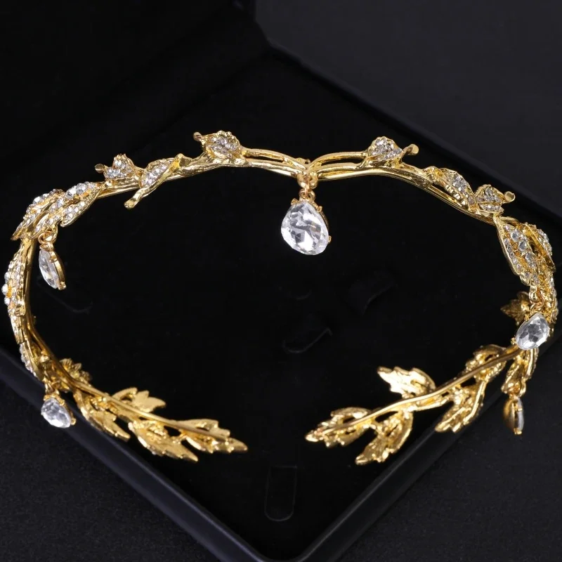 Goldfarbe Strass Braut Diademe und Kronen Kristall Abschluss ball Diadem Stirnband Braut Hochzeit Haarschmuck Schmuck Krone Tiara – Detail 8