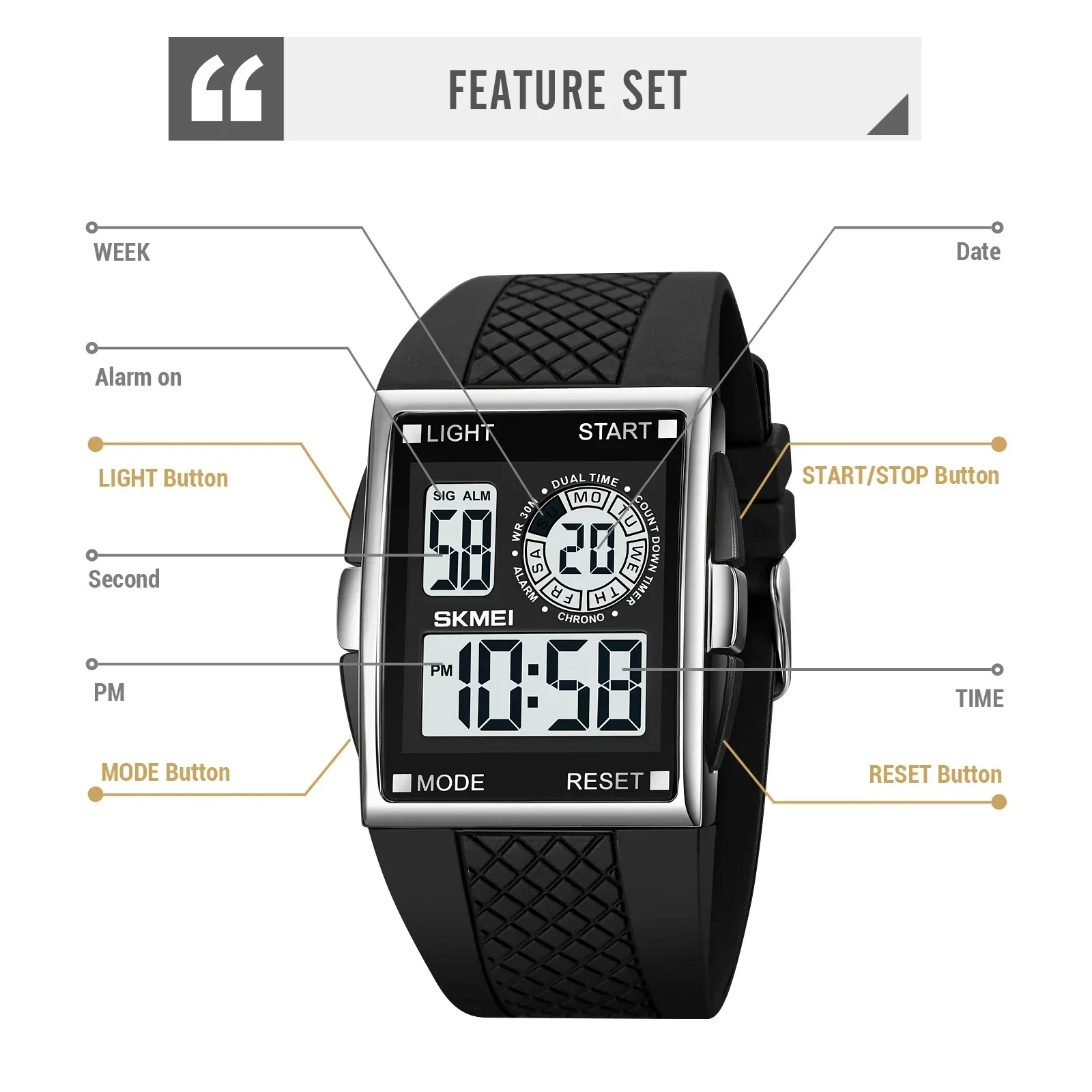 SKMEI 1967  reloj hombre Japan Digital movement Watch Mens military 3Bar Waterproof Countdown LED Light Electronic Wristwatches 4