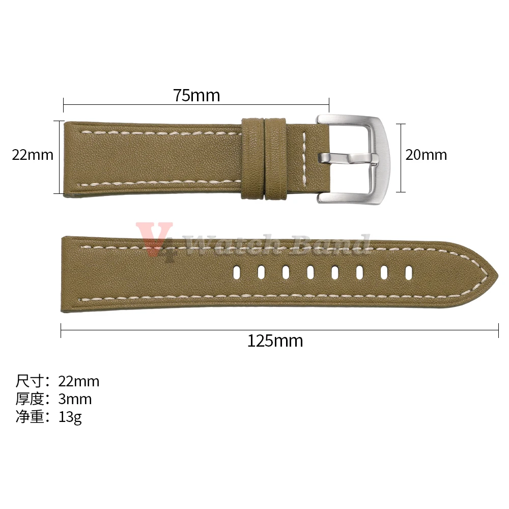 Vintage Retro Cowhide Leather Watch Strap - 22mm Wristband in Crazy Horse Style
