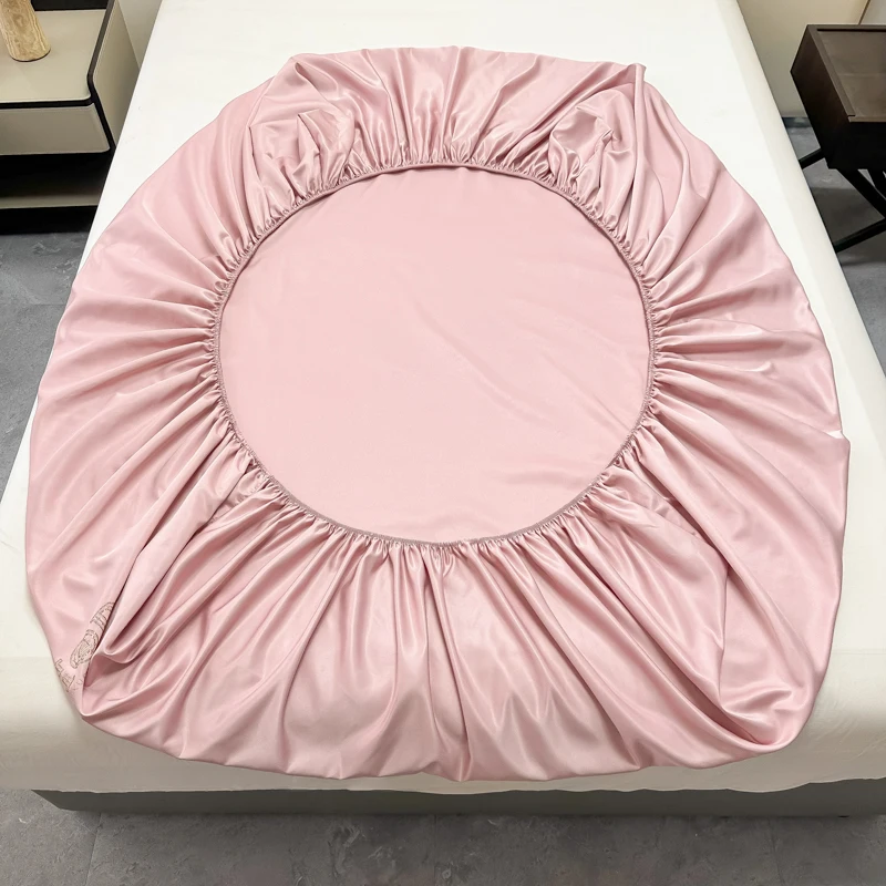 Luxury Satin Fitted Sheet SolidColor Twin Bed, Full SizeIce SilkMattress Cover, Natural Elastic Band, Synthetic Silk Bed Sheet 5