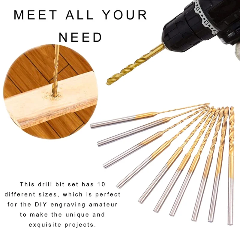 Micro-Twist Drill Bit Set-10Pcs 0.6mm-2.2mm Tiny Drill Bit 2.35 Shank HSS Mini Engraving Bits Hole Drilling Tool