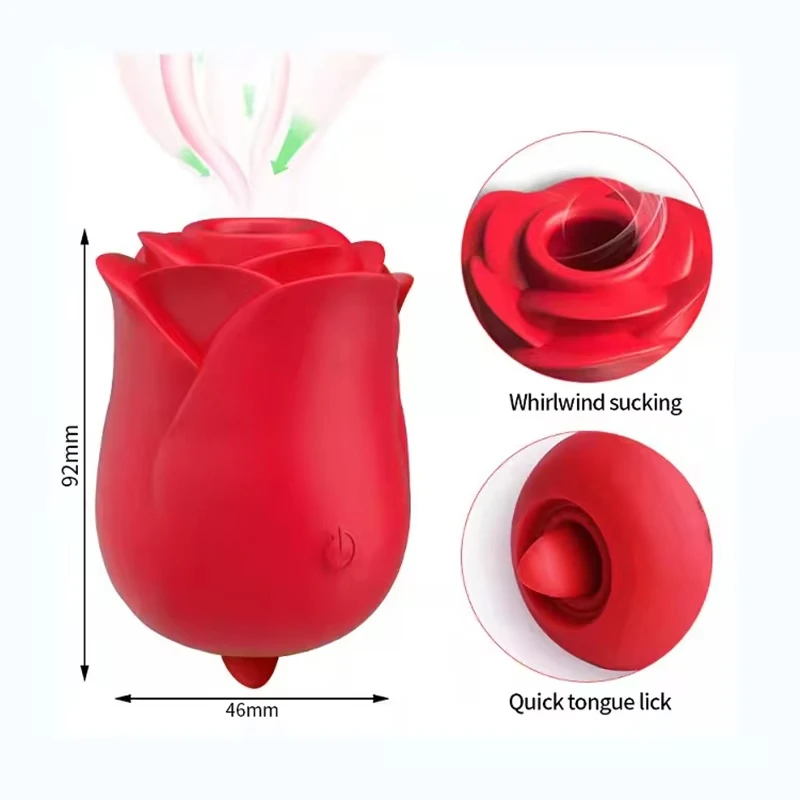 Women Rose Sex Toy, Powerful Clitoral Sucking Black Rose Vibrator, Licking Tongue Double Sided Rose Shape Vibrator For Couples