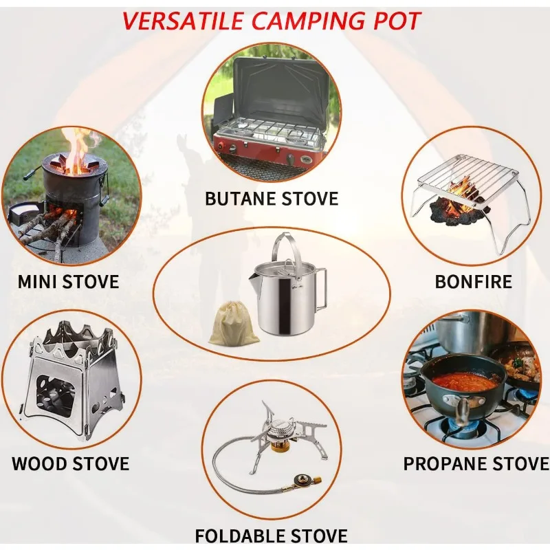 Camping Tea Kettle Portable 1.2L Coffee Pot Outdoors Camping Pot with Handles and With Lids for Hiking Picnic