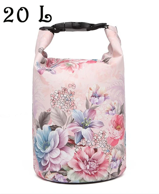 PVC Waterproof Bag 5L 10L 20L Outdoor Swimming Bag Diving Compression Storage  Dry Bag For Man Women Kayaking Backpack Pink flower 20L