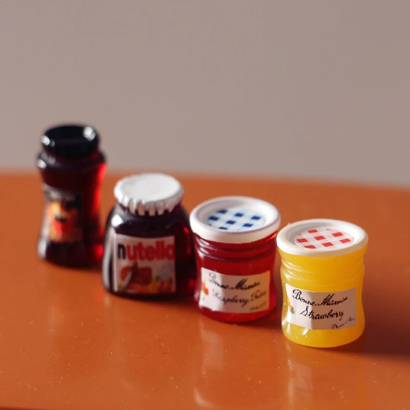 

4Pcs 1:12 Dollhouse Miniature Coffee Can Bread Spread Fruit Sauce Jam Food Model Kitchen Decor Toy Doll House Accessories
