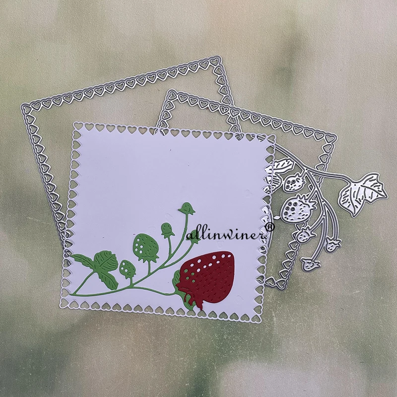 

Strawberry heart square frame Metal Cutting Dies Stencils Die Cut for DIY Scrapbooking Album Paper Card Embossing