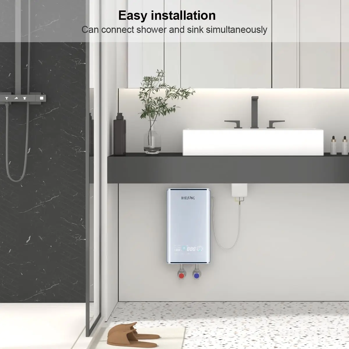 Tankless Water Heater, 12KW, 240V Endless Automatic Regulation of Hot Water On Demand, Memory Function to Save Energy, Small