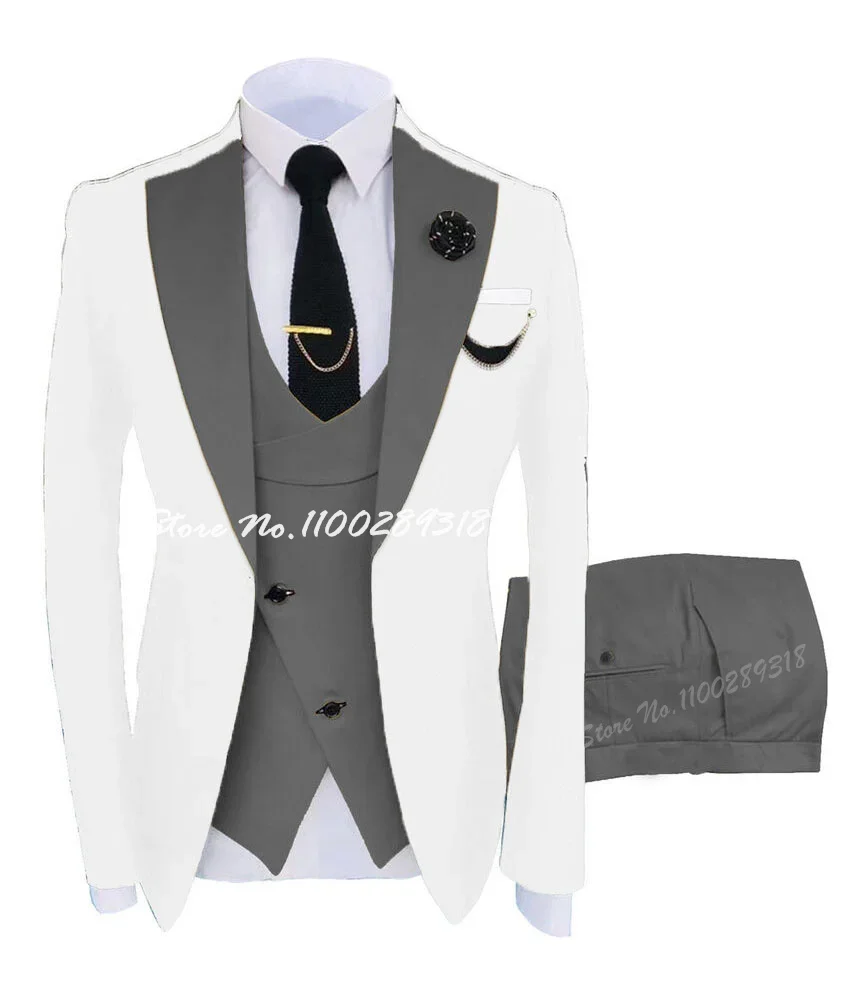 Suits For Men Casual Business Suit 3 Pcs Set Groom Tuxedo Wedding Coustime Homme Luxe(Coat + Vest + Pants)