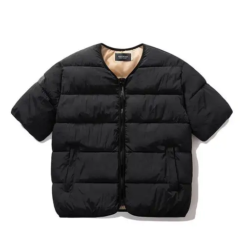 Japanese Couple Short Sleeved Cotton Padded Jacket for Autumn Winter New Warm Collarless Zipper Vest Parkas Men Trendy Outerwear - Image 8