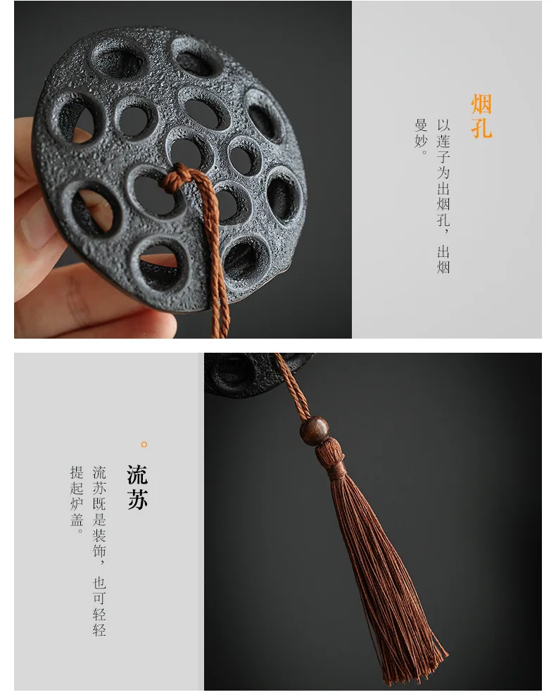 Attributes Name: lotus pod incense burner Material: purple sand Place of Origin: Dehua, Fujian Packing: Safe packing Process: high temperature firing Size: see detail drawing Remark: Due to factors such as firing, workmanship, measurement, and photography, there are slight differences or defects in product size, shape, color, thickness, etc., please understand! • Colma.do™ • 2023 •