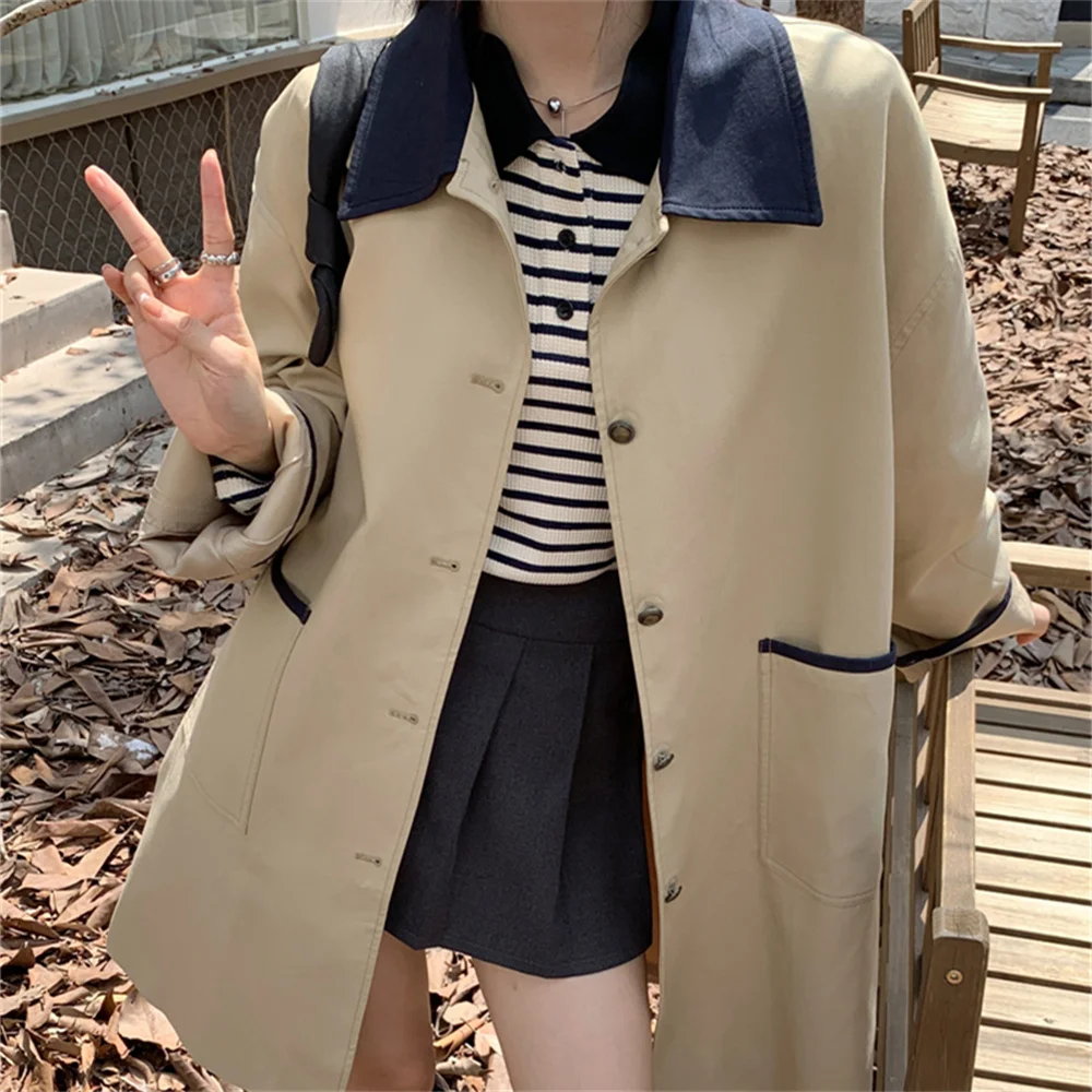 

Alien Kitty 2022 Khaki Patchwork Trench Hot Loose Women High Street New Slim Autumn Fashion Office Lady Work Wear Casual Coats