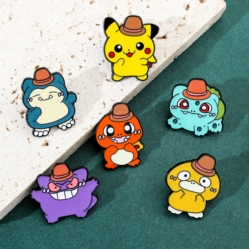 Charming Cartoon Animal Enamel Pin with Brown Hat - Fun Decorative Badge