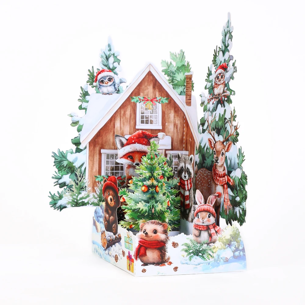 Animal Forest Themed Ornament Greeting Card, Christmas Greeting Card - Image 5