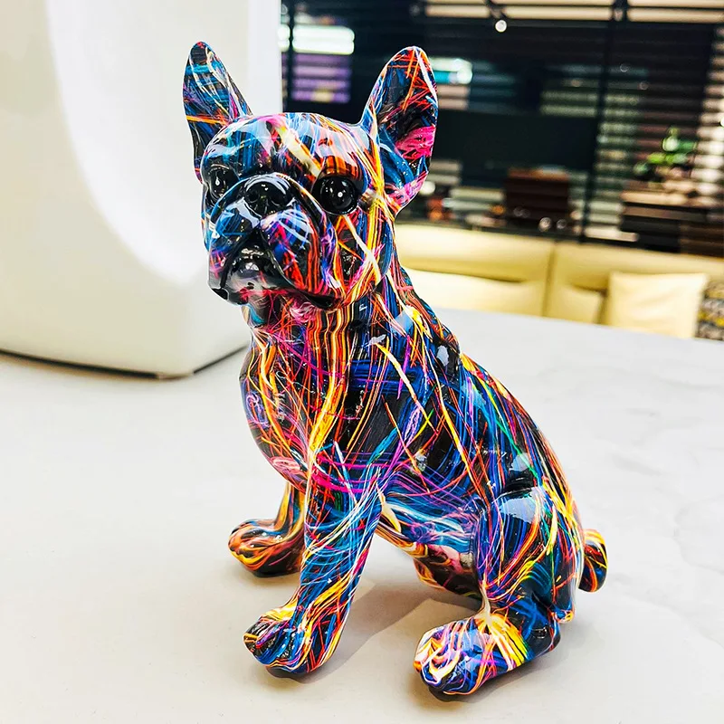 

Artistic Colorful Bulldog Home Furnishings Decor Living Room Resin Interior Art Crafts Office Animal Accessories Office Props