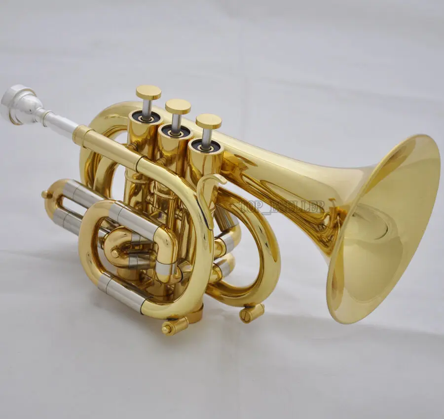 Description Picture 6 of itemProfessional C Key Pocket Trumpet Gold Lacq Cornet Horn Monel Valve New Case