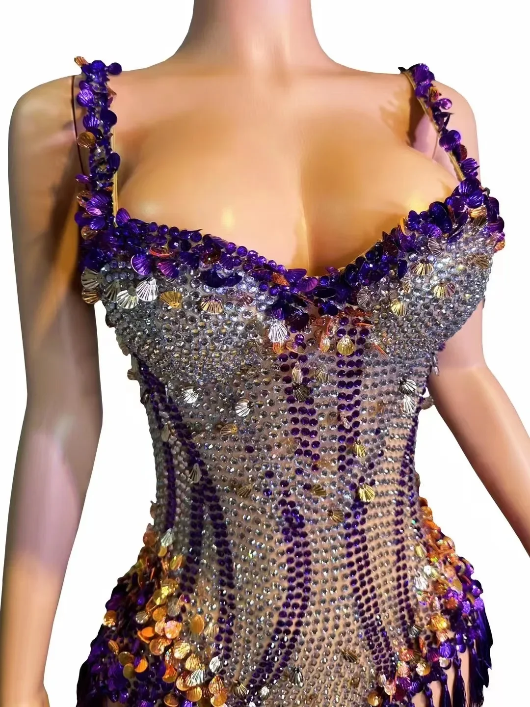 Sparkly Rhinestones Sequins Tassels V Neck Bodysuit Women Sexy Performance Dance Costume Nightclub Singer Dancer Stage Wear dance dress rhinestones dress women costume set sexy evening dress