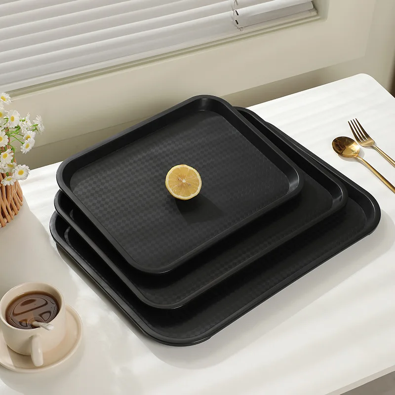 Black Rectangular Non-slip Serving Tray for Chinese Restaurant Fast Food Cake & Tea Service Commercial Durable Hotel Tableware 5