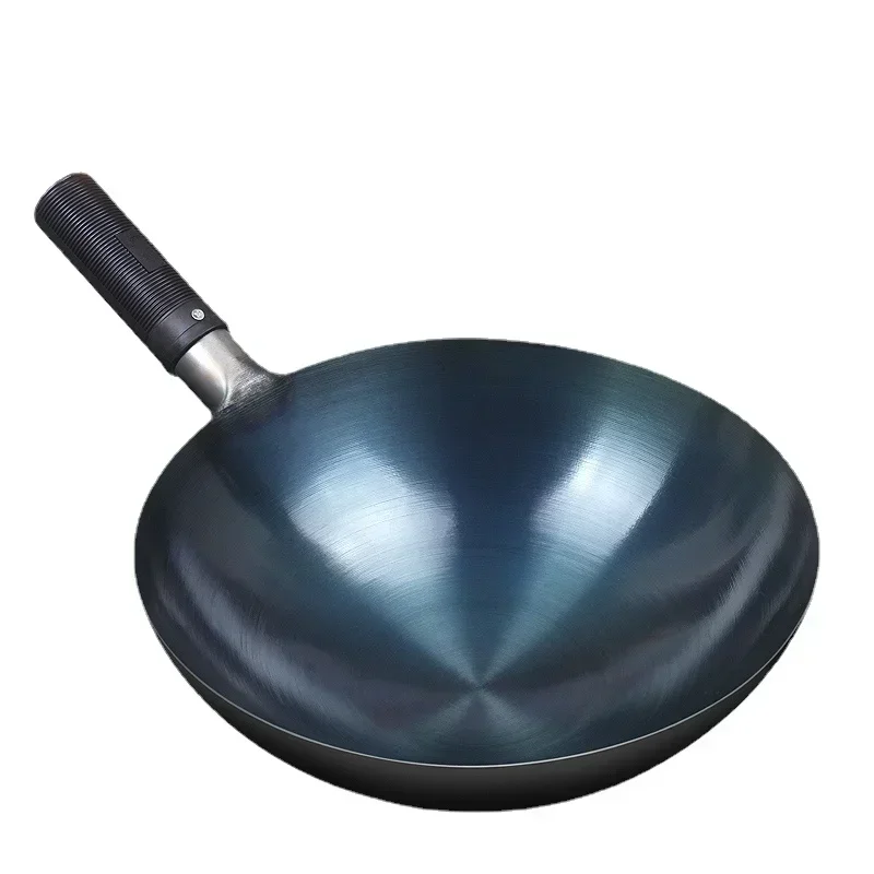 Iron Wok 32/34cm Seasoning Blue Iron Wok Uncoated Nonstick Pot Lightweight Classic Chef Wok Outdoor Kitchen Cookware for Gas Stove