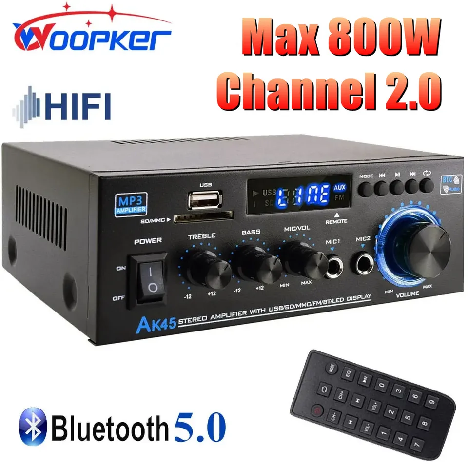 Woopker HiFi Digital Amplifier AK45 Bluetooth MP3 Channel 2.0