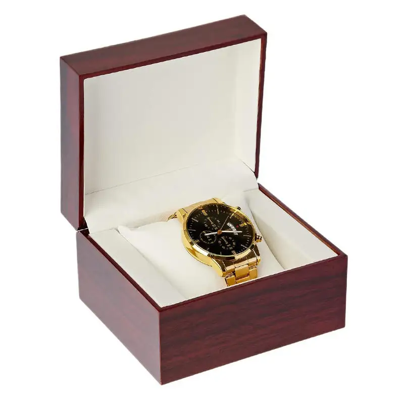 Luxuriöse Holz-Uhrenbox mit Präsentationskissen, Schmuck- und Armband-Etui für Herren und Damen, Sammler-Aufbewahrung mit Glasdeckel, Geschenkbox – Detail 3