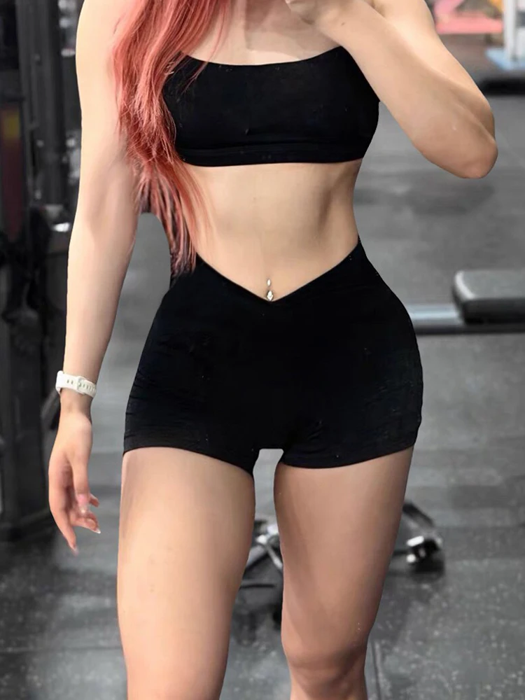 비전 쇼츠 4.5인치 DF 듀프 여성용 요가 크로스 허리 운동용 반바지 심리스 레깅스 스트레치 피트니스 러닝 짐 쇼츠