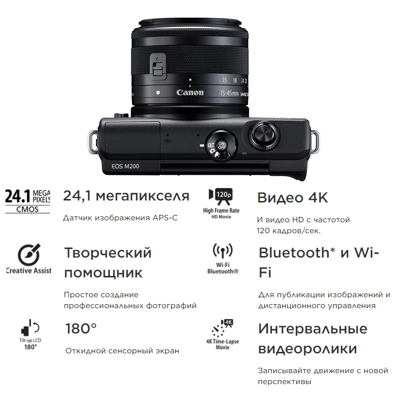 Canon EOS M200 Mirrorless Digital Camera Original 4K APS-C Professional Photography With WiFi Transmission EF-M 15-45mm Lens STM
