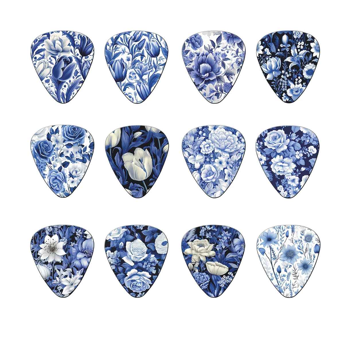 New Guitar Picks Set 12-Piece Blue and White Porcelain Unique Pattern Double-Sided Printing-Musical Instrument Accessories guitar picks