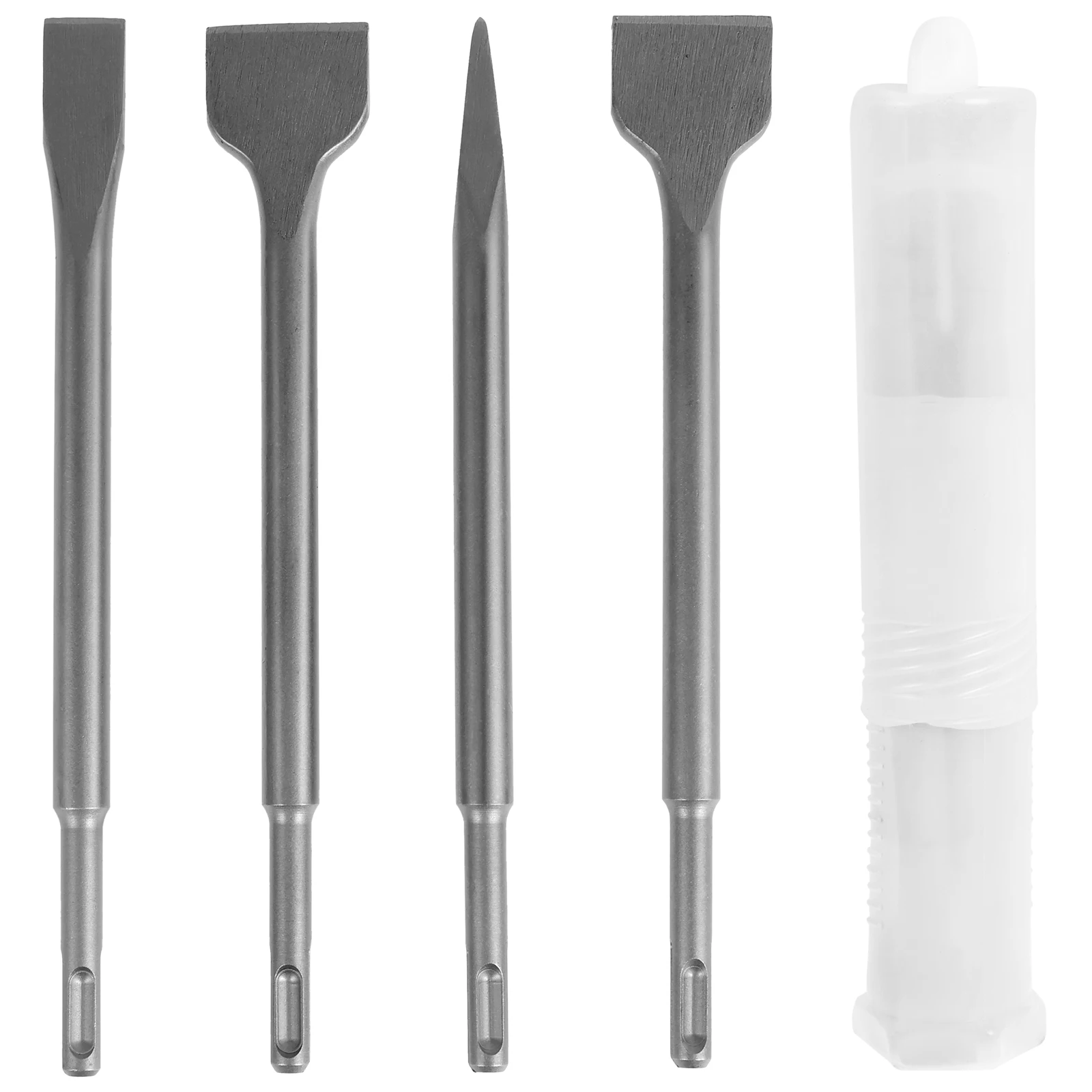 

4Pcs Chisel Drill Bit High Carbon Steel Point Chisel Round Shank Flat Chisel Rotary Hammer Spade Chisel Tile Removal Chisel Kit