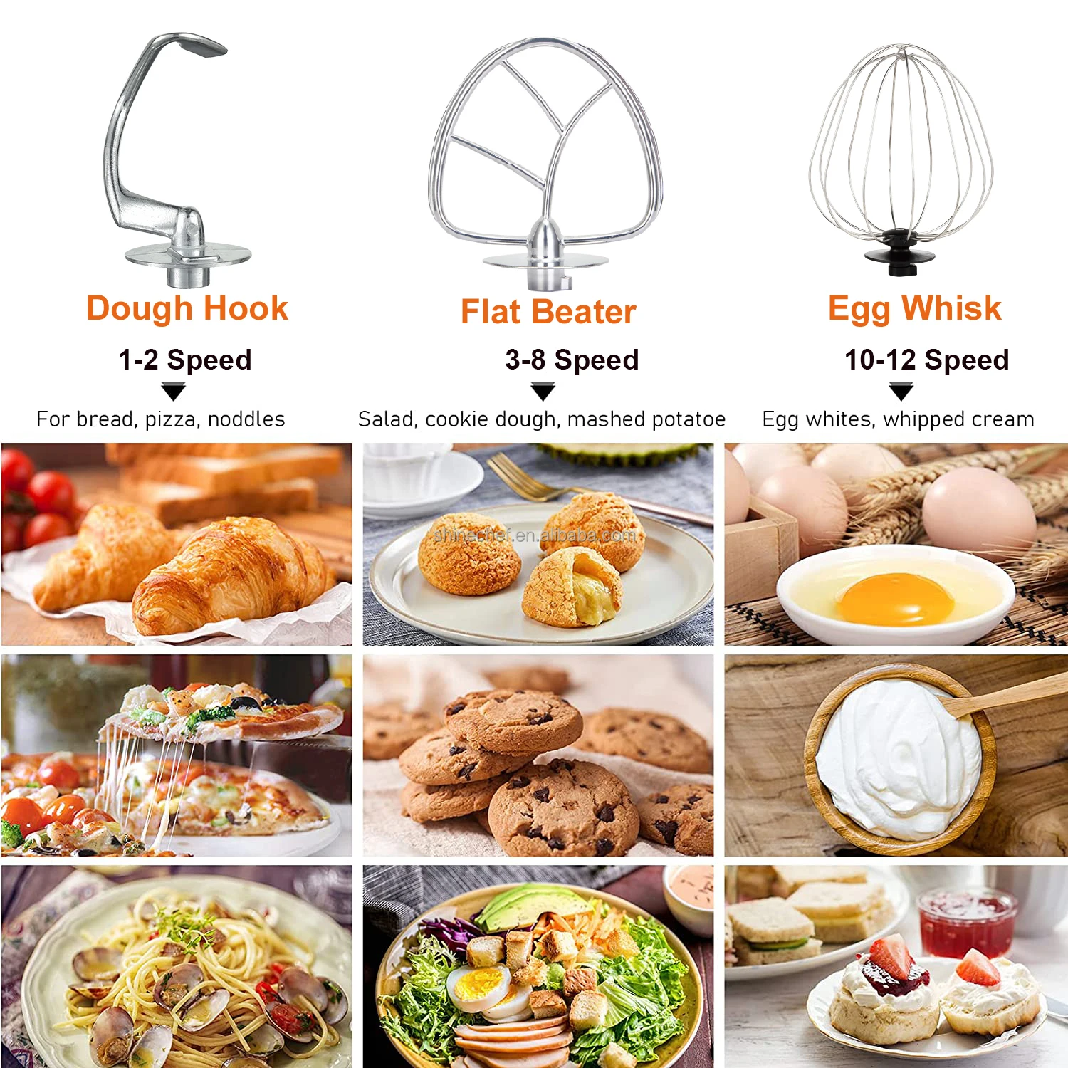 Shinechef 6.5L 8.5L 10L 12L Food Processor 12 Speeds Digital Dough Food Mixer Automatic Baking Stand Mixer With LED Display