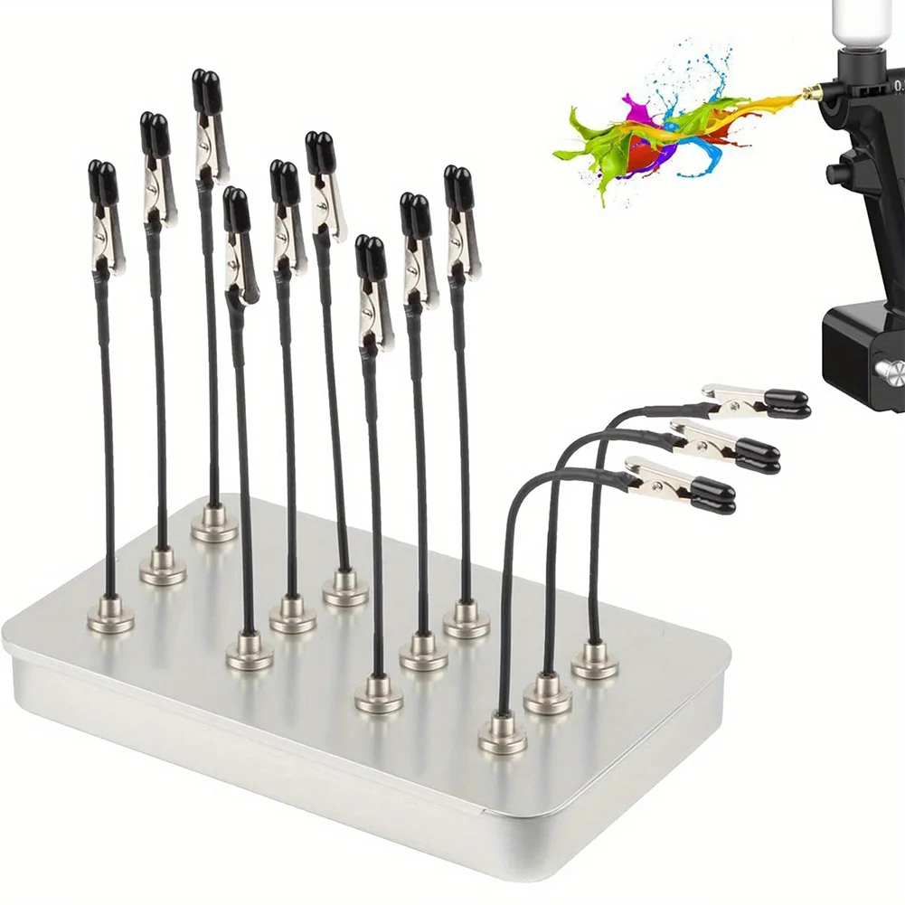 Base Holder and 12PCS Alligator Clip Sticks Set Magnetic Bendable Clip Sticks with Rubber Tips for Gundam Model Airbrush Paint