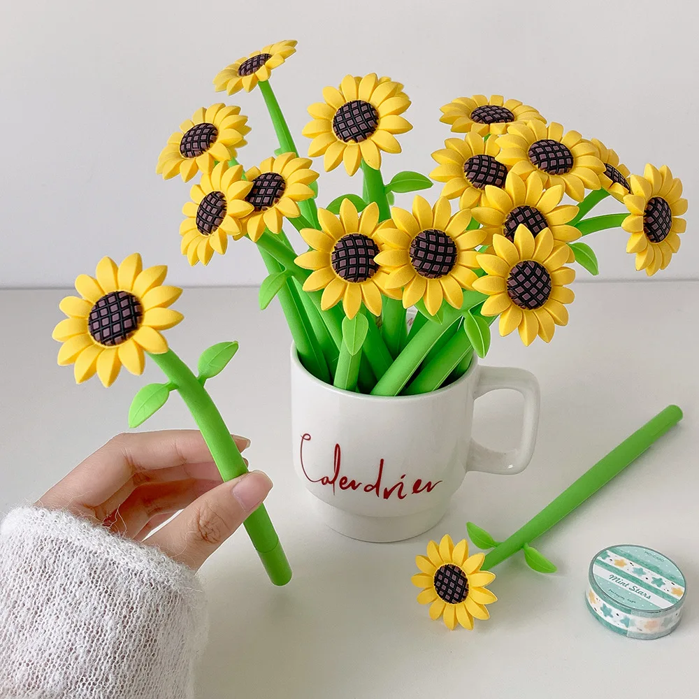 5pcs Creative Cartoon Sunflower 1.0mm Simulated gel Pen Student Stationery Quick Drying ST Pen Head Ballpoint Pen Back to School