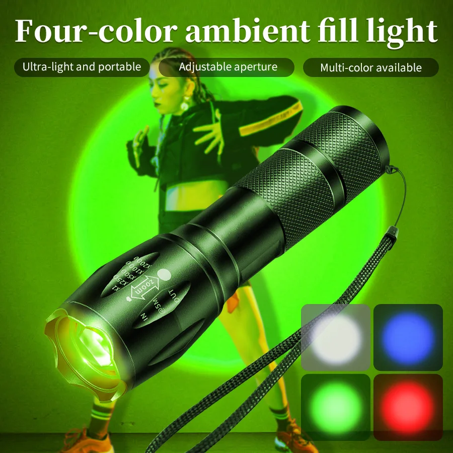 Flashlight Multifunctional Portable RGB Four Colours Black Field Emergency Waterproof USB Rechargeable