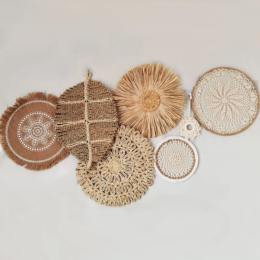 Nordic Style Straw Rattan Wall Decor, Round Rattan, Wall Basket, Decoration Rattan Crafts, Hanging Frame Ornament 3