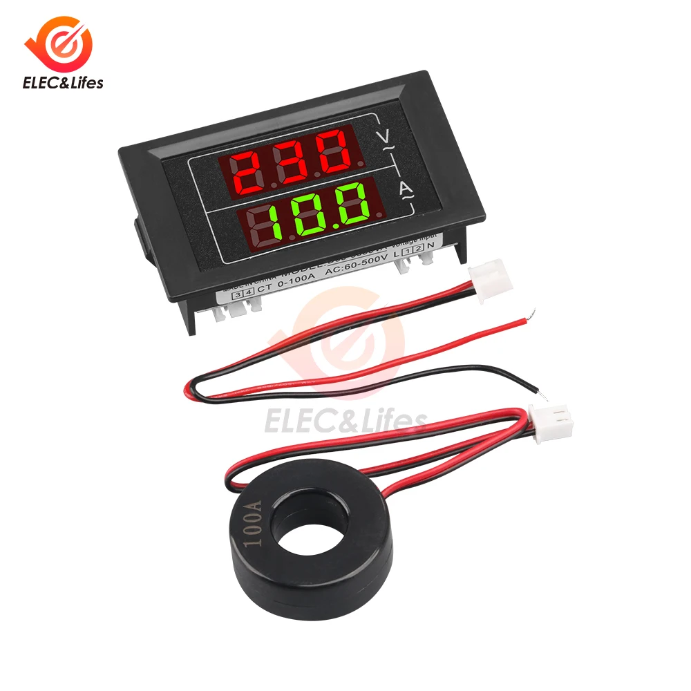 

D85 AC 60-500V 100A Dual Display Voltage Current Meter Meter Amperimetro LED Voltmeter Ammeter AC Meter Volt Detector Tester