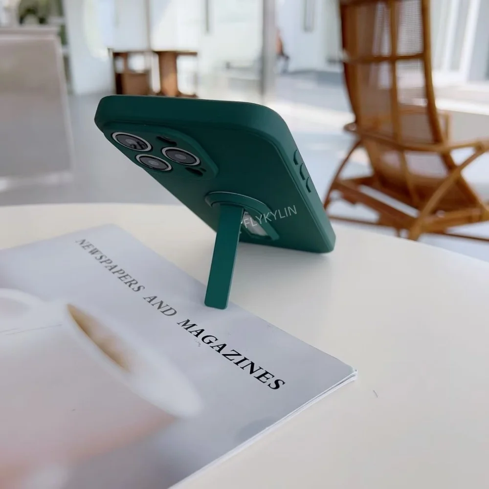 Luxury Hidden Folding Bracket Stand Matte Silicone Phone Case