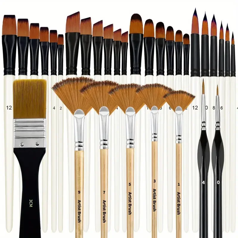 Paint Brushes 32/28pcs Artist Paint Brushes Set Nylon Bristle Round Filbert Flat Fan Angle Detail Brush For Acrylic Oil Watercolor Painting