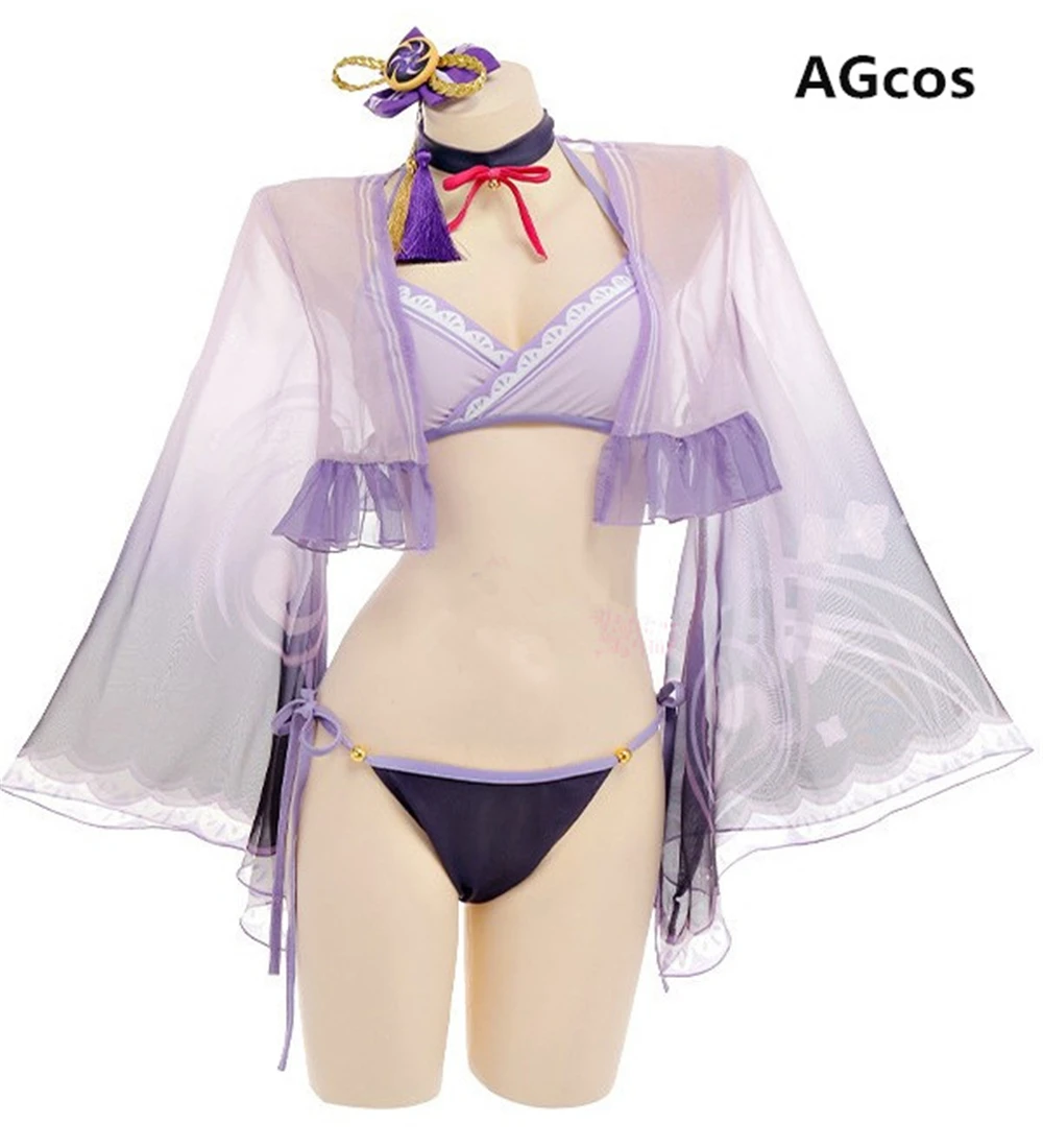 

AGCOS Presale Genshin Impact Raiden Shogun Beelzebul Summer Bikini Cosplay Costume Woman Bra Lingeries Sexy Cosplay