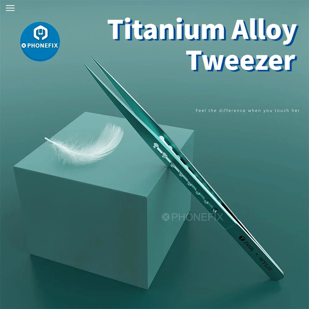 2UUL Titanium Alloy Green Curved Straight Tweezer for Mobile Phone Motherboard Repair Precise Wire Jump Line Firmly Hand Tool