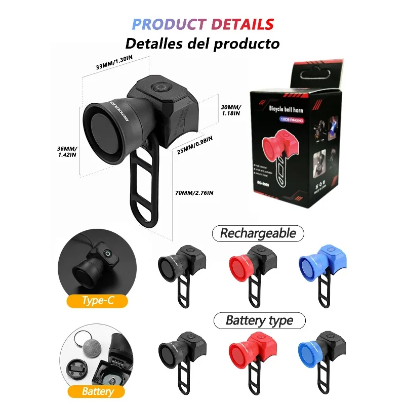 USB Rechargeable Electronic Bike Horn - Waterproof Bicycle Bell for Mountain Bikes &  Scooters,Cycling Safety Accessories