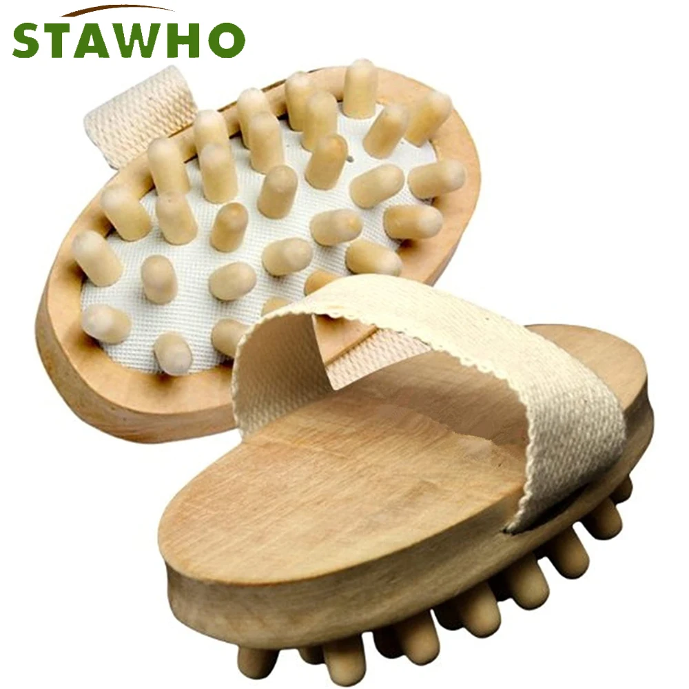 1Pcs Natural Wood Wooden Hand-Held Massager Body Brush Cellulite Reduction