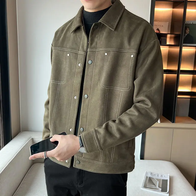 Spring Autumn New Solid Color Fashion Long Sleeve Jacket Man High Street Casual Loose Button Cardigan Korean Style All-match Top