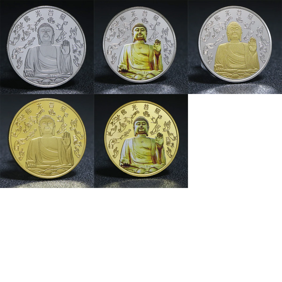 Monedas chinas pintadas de Buda, moneda de oro plateado, buena suerte,  Colección dorada para recuerdo, monedas de decoración del hogar - AliExpress