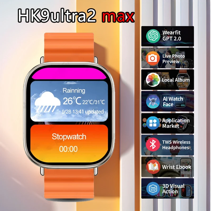 HK9-Ultra-2-Max-AMOLED-Smartwatch-para-homens-e-mulheres-2GB-ROM-lbum ...