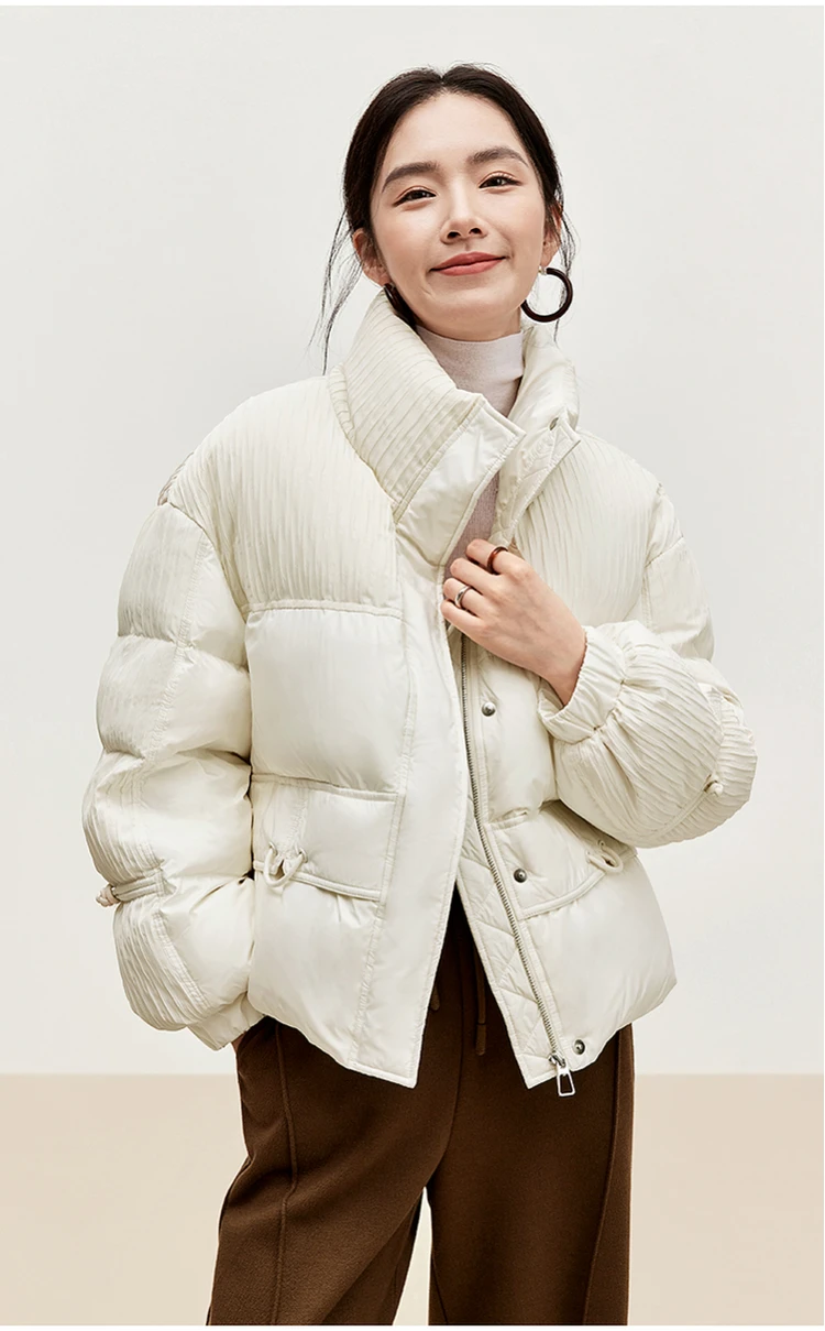 SENTUBILA Women's Cropped Down Coat 2024 Winter Fashion Puffer Jacket 90% White Duck Down Stand Neck Outerwear Ladies W44Y56273