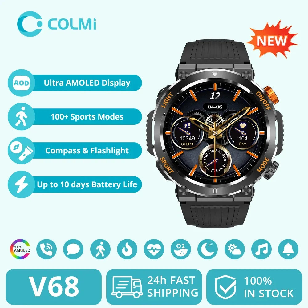 

V68 1.43'' AMOLED Display Smartwatch 100 Sports Modes Compass Flashlight Men Military Grade Toughness Smart Watch