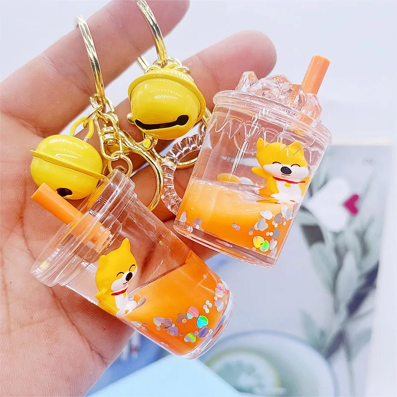 Oil Shiba Inu Donut Floating Bottle Portachiavi Ciondolo Femminile Coppia Borsa Charm