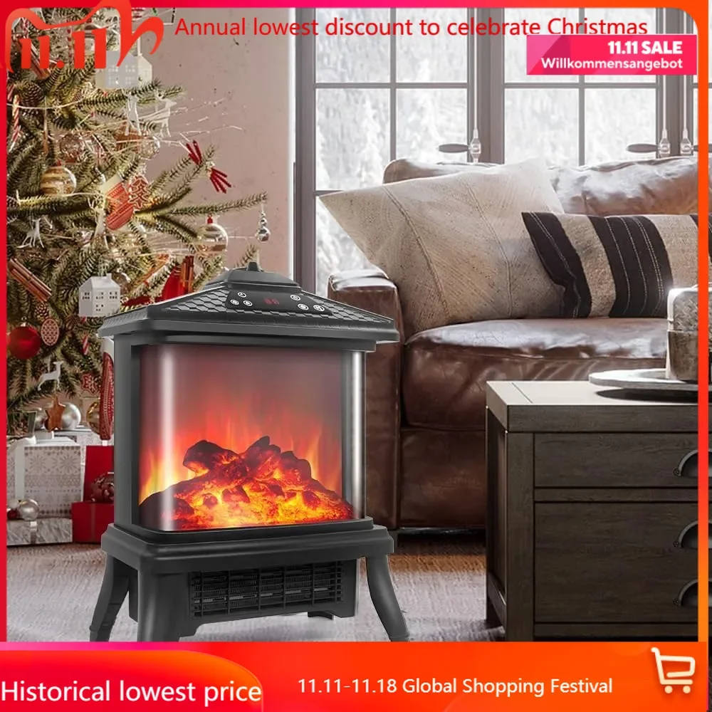 Electric Fireplace Heater with Remote 1500W Portable Freestanding Stove Heater Realistic Flame Effect 7 Colors& 3 Brightness for