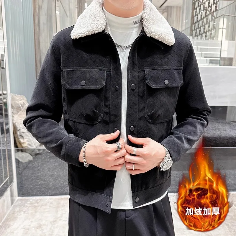 2023 Winter Faux Fur Collar Leather Jacket for Men Thick Warm Motorcycle Jacket Fashion Slim Casual Business PU Leather Jacket