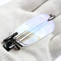Portable Mini Folding Frameless Reading Glasses Men Adjustable Temples Eyeglass With Case Belt Clip Presbyopic Glasses Women 2