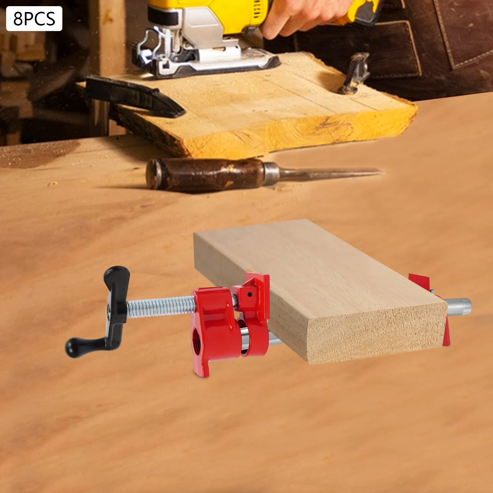 8PCS Wood Gluing Pipe Clamp Set Woodworking Clamping Tool for 3/4 Inch Threaded Pipes